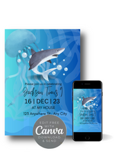 Load image into Gallery viewer, Editable Digital Download: Shark Party Invitation
