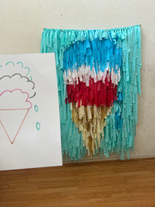 4th of July Ice Cream Art Fringe Backdrop Wall on Plastic Fencing