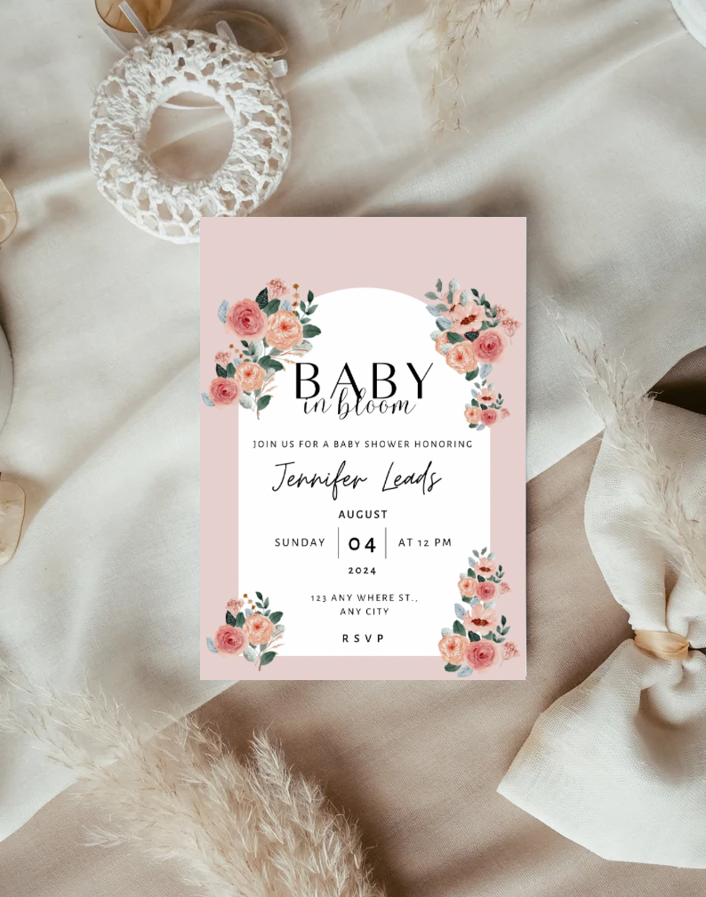 Editable Digital Download: Baby Bloom Baby Shower  Party Invitation