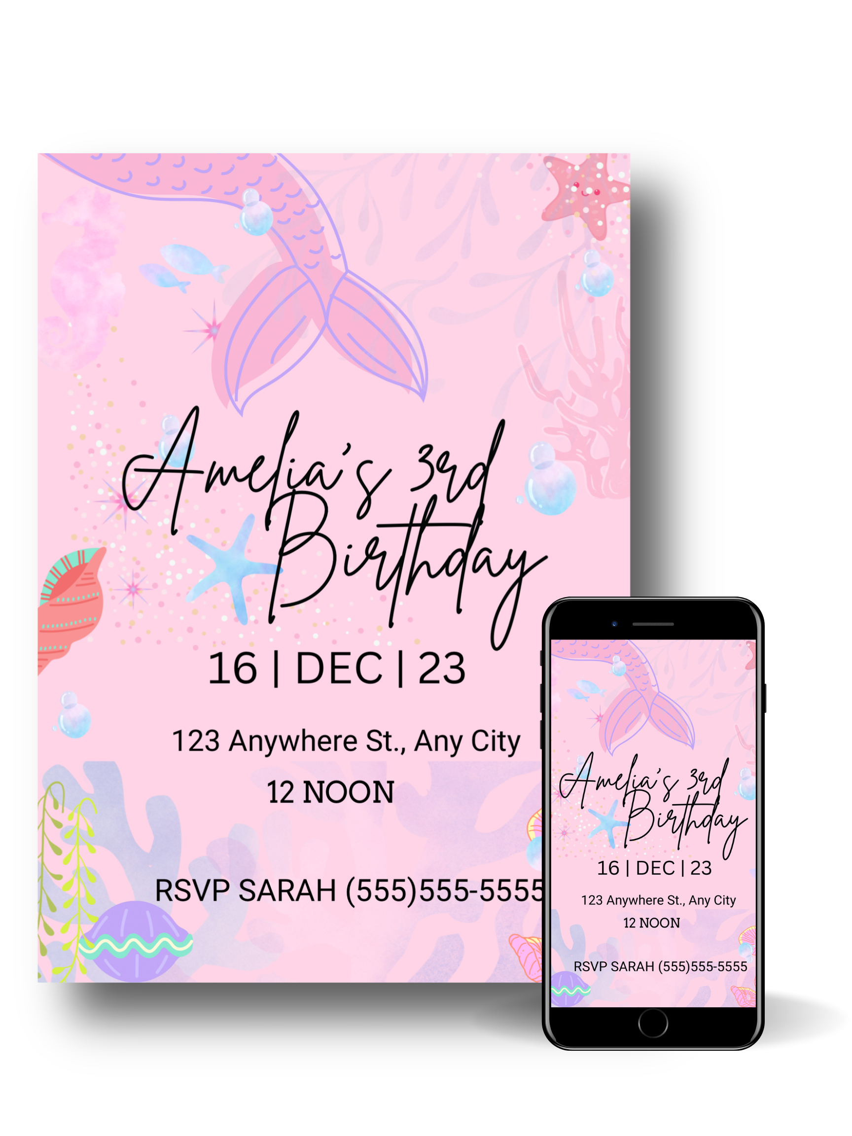 Editable Digital Download: Mermaid Invitation