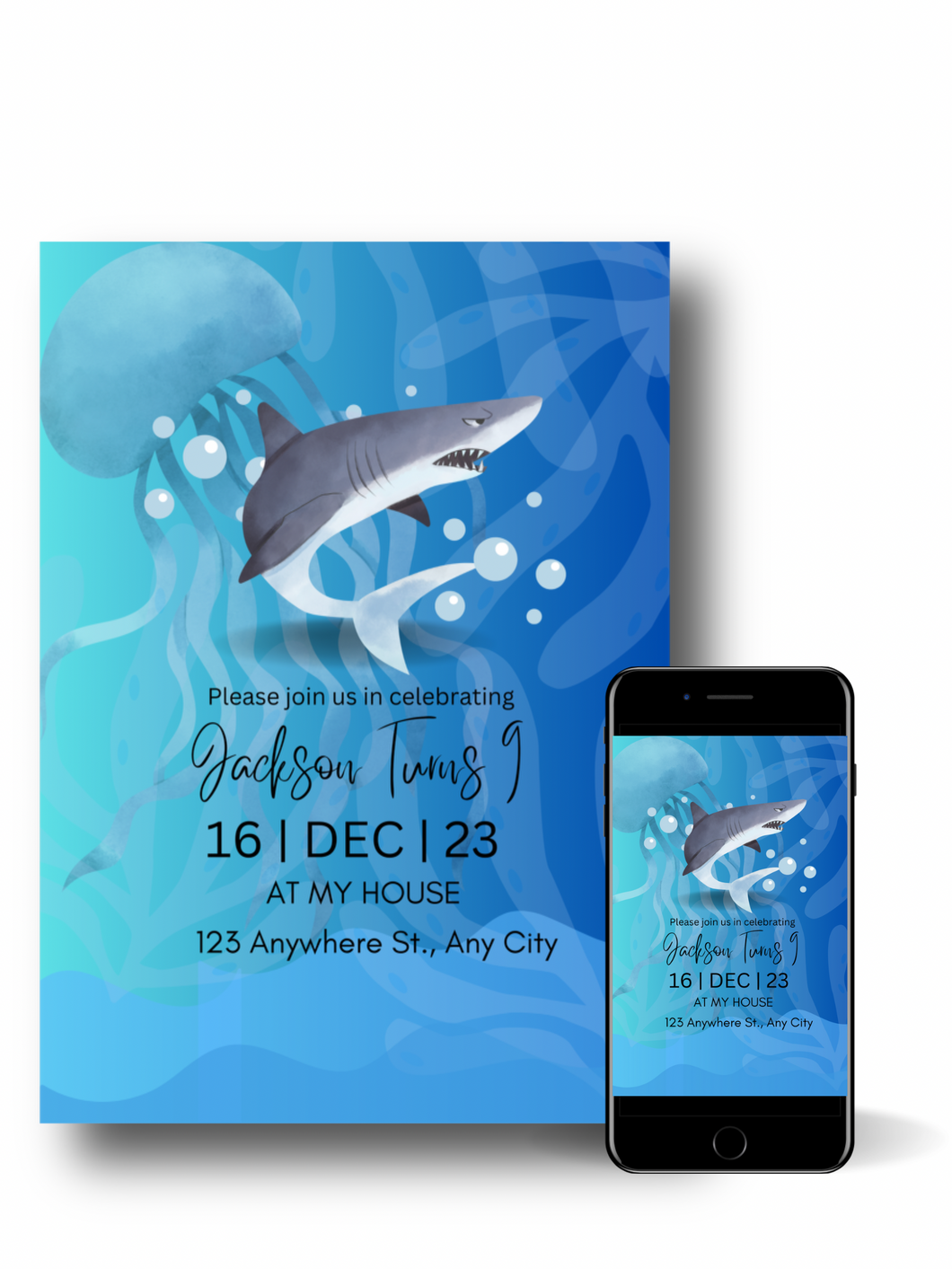 Editable Digital Download: Shark Party Invitation