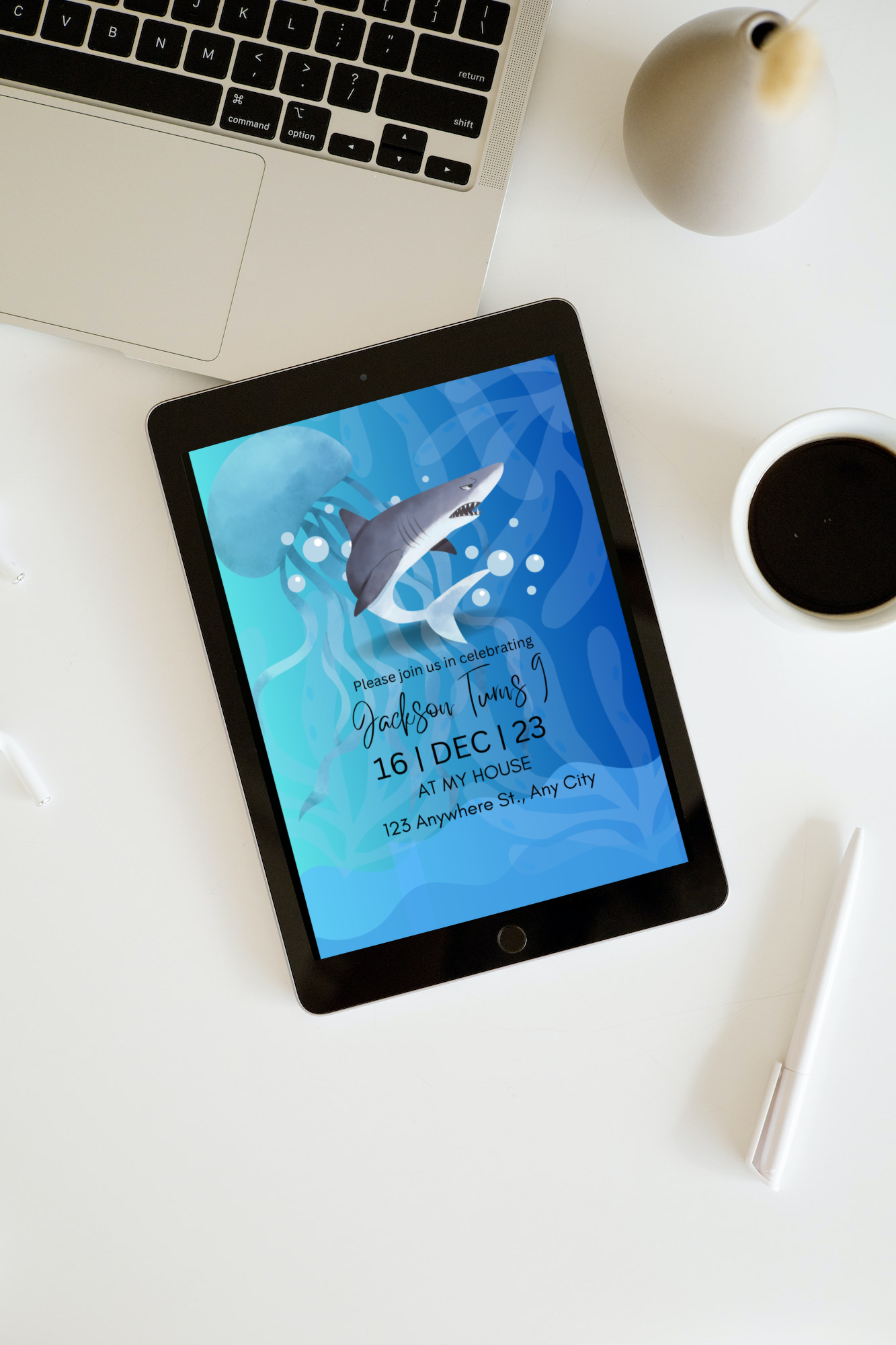 Editable Digital Download: Shark Party Invitation