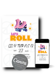 Editable Digital Download: Let’s Roll Rollerskate Party Invitation