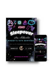 Load image into Gallery viewer, Editable Digital Download: Neon Slumber Party Birthday Invitation
