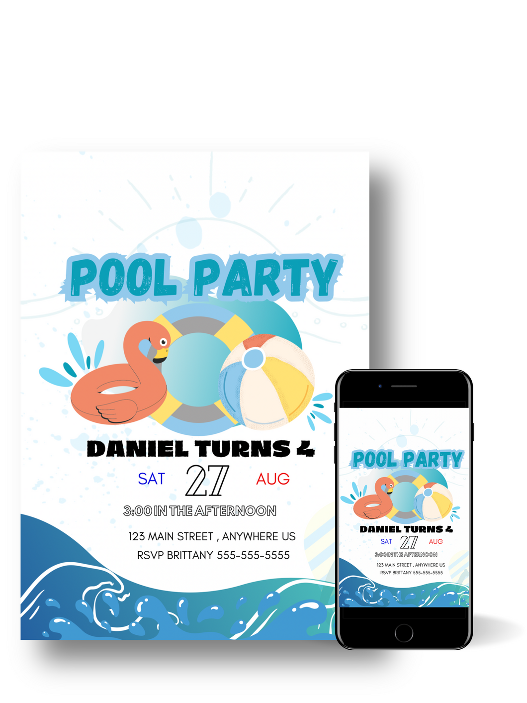 Editable Digital Download: Pool Party Invitation
