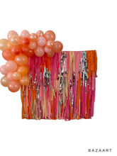Load image into Gallery viewer, Pink and Orange Fringe Backdrop - Saturday Night Fever - Pink Party, Barbie Birthday Party Decor, 70&#39;s Party, Retro Bachelorette Party
