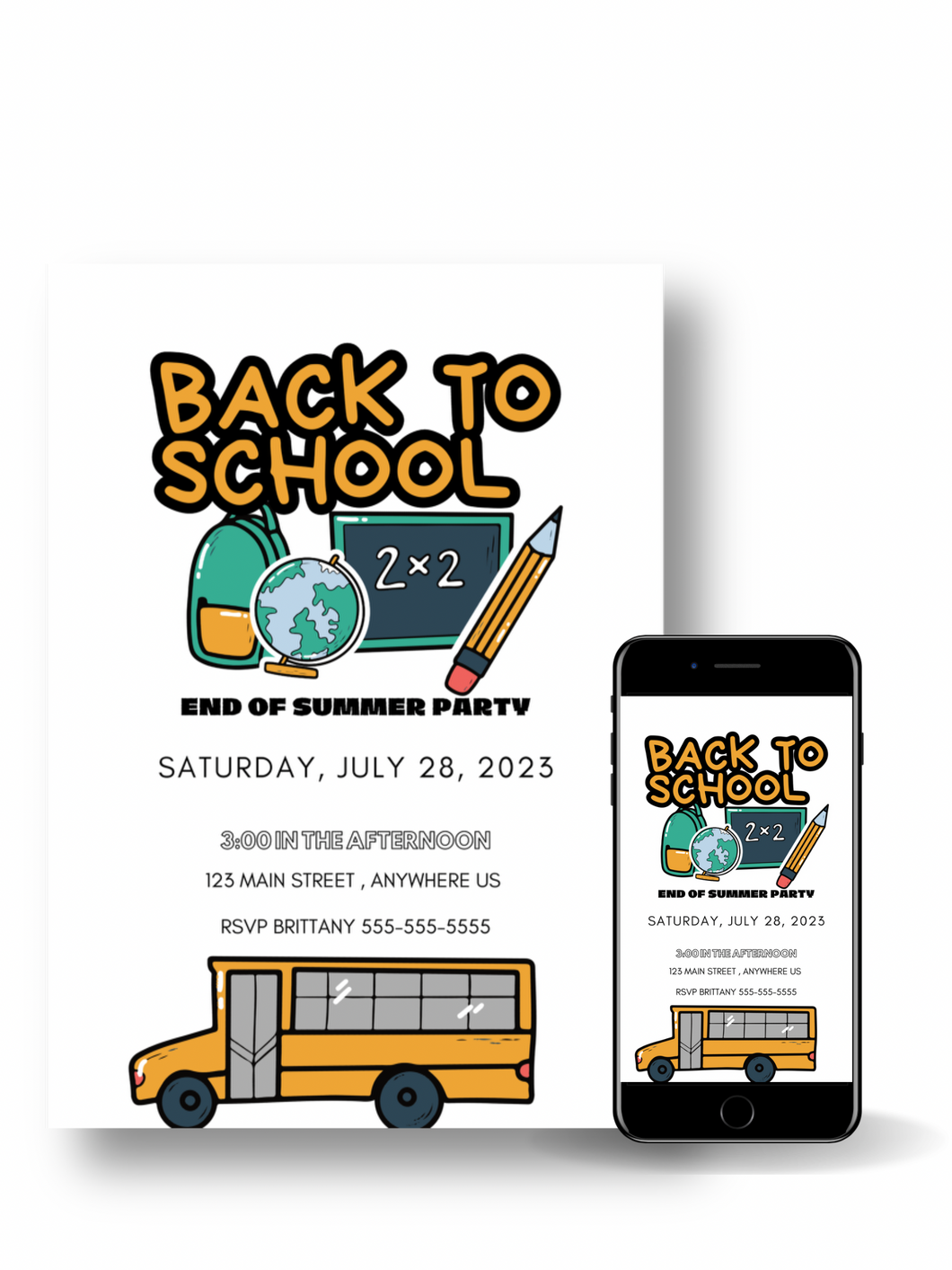Editable Digital Download: Back to School Party Invitation