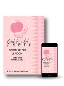 Editable Digital Download: Back To School Pink Apple Party Invitation