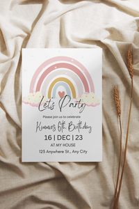 Editable Digital Download: Pastel Rainbow Party Invitation
