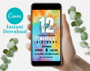 Editable Digital Download: Tie Dye Party Invitation