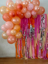 Load image into Gallery viewer, Pink and Orange Fringe Backdrop - Saturday Night Fever - Pink Party, Barbie Birthday Party Decor, 70&#39;s Party, Retro Bachelorette Party
