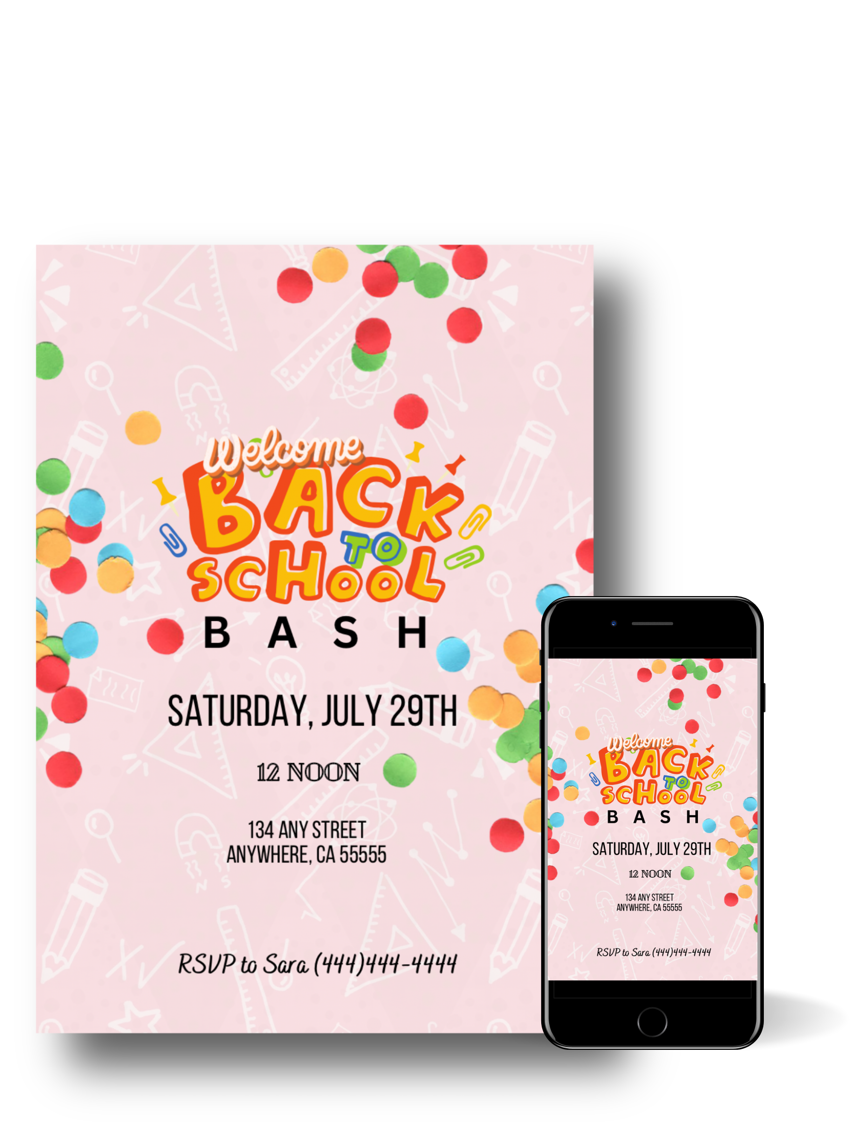 Editable Digital Download: Back To School Confetti Party Invitation