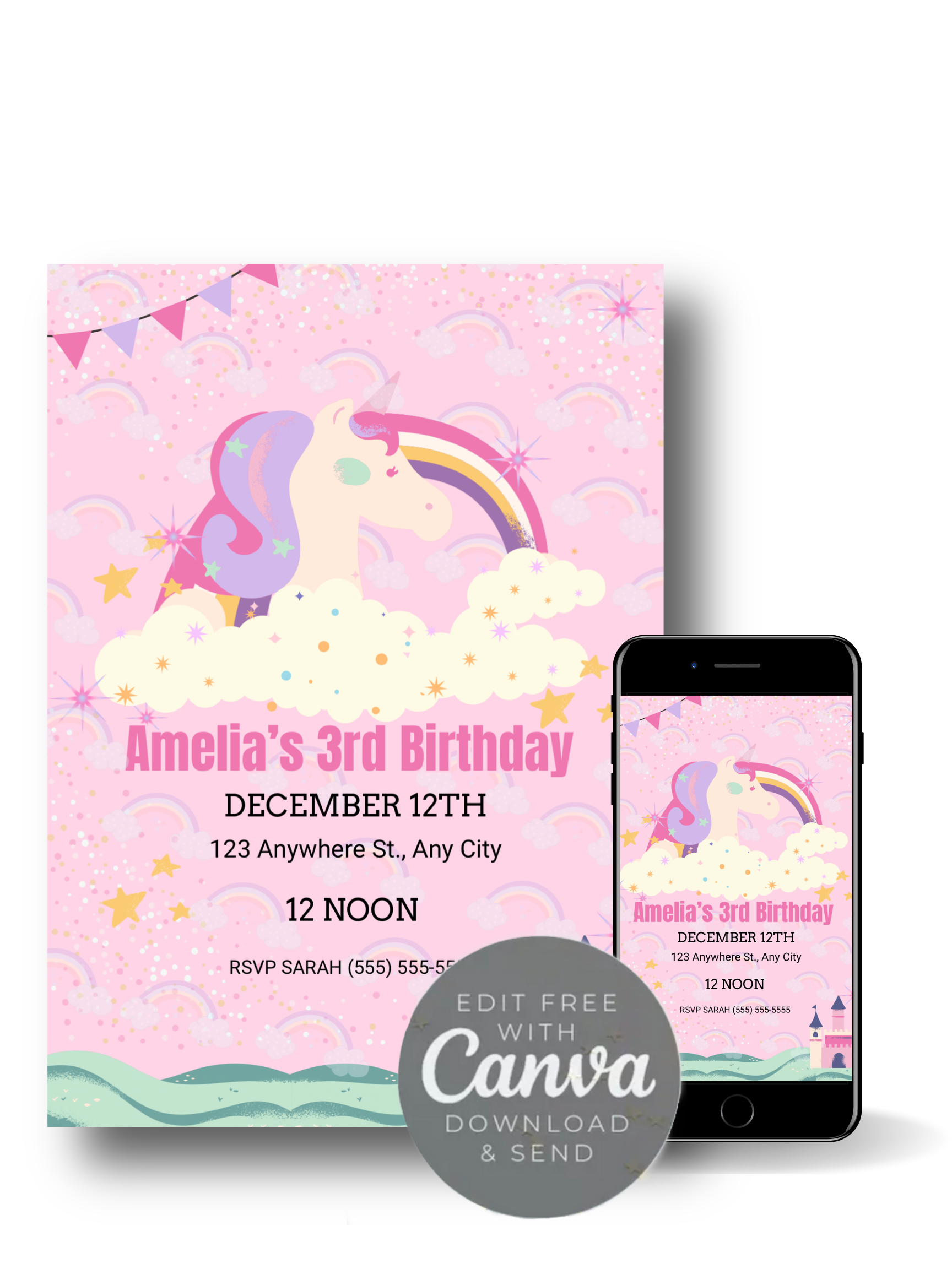 Editable Digital Download: Unicorn Party Invitation