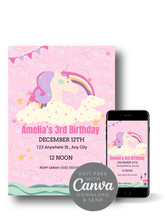 Load image into Gallery viewer, Editable Digital Download: Unicorn Party Invitation
