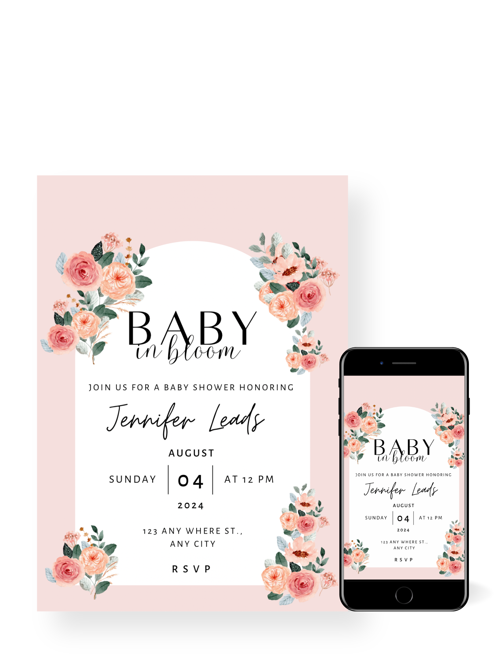 Editable Digital Download: Baby Bloom Baby Shower  Party Invitation