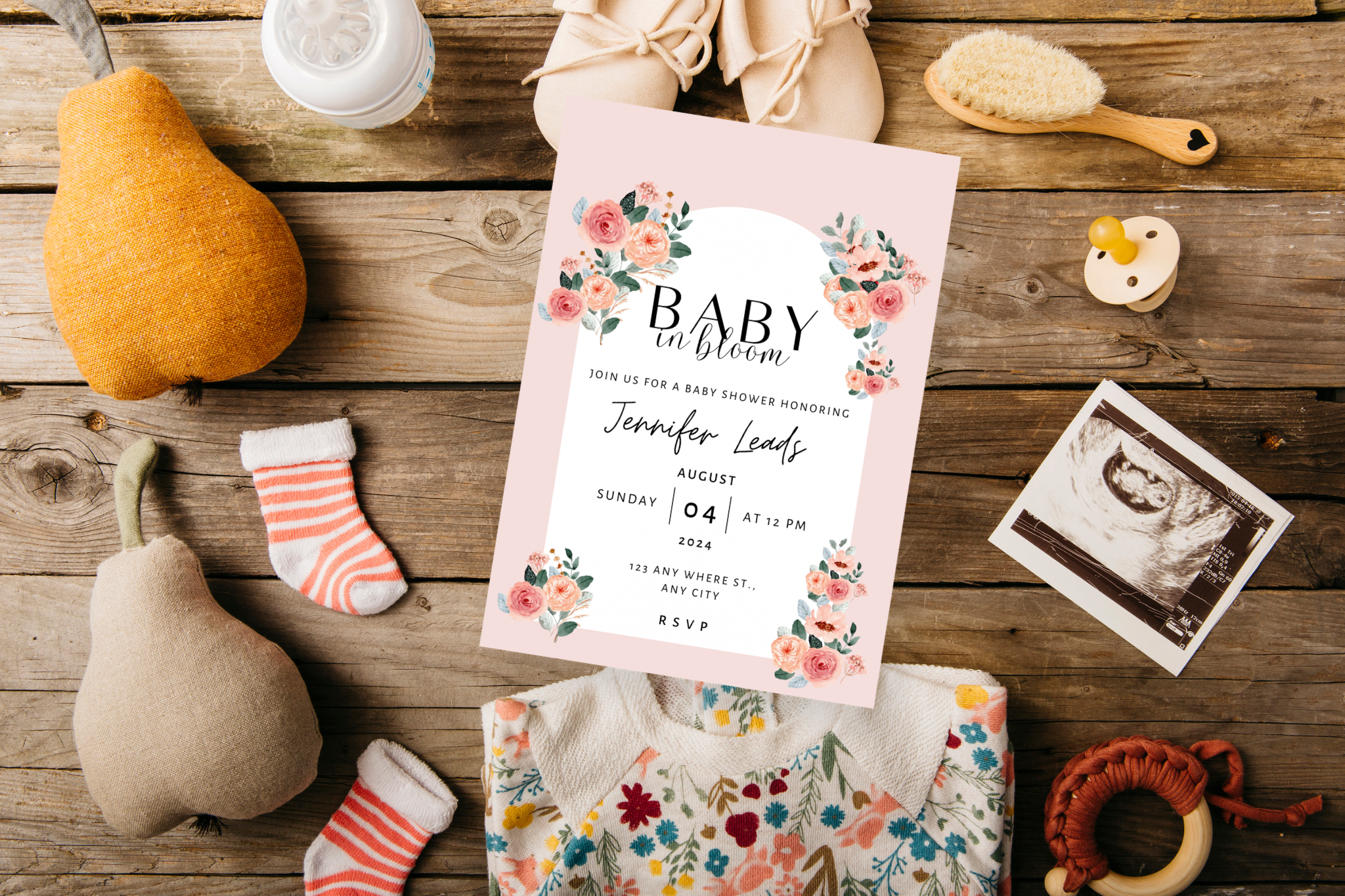 Editable Digital Download: Baby Bloom Baby Shower  Party Invitation