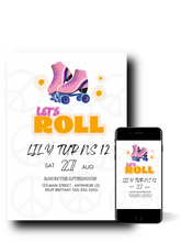 Load image into Gallery viewer, Editable Digital Download: Let’s Roll Rollerskate Party Invitation
