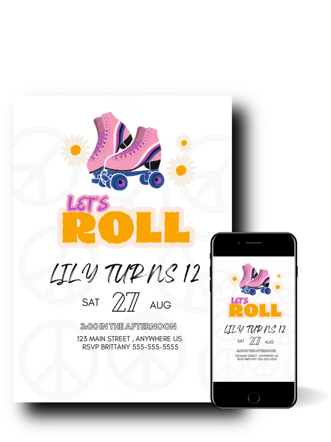 Editable Digital Download: Let’s Roll Rollerskate Party Invitation
