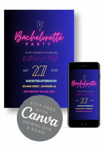 Editable Digital Download: Neon Bachelorette Party Invitation