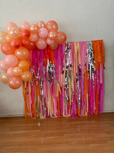 Pink and Orange Fringe Backdrop - Saturday Night Fever - Pink Party, Barbie Birthday Party Decor, 70's Party, Retro Bachelorette Party