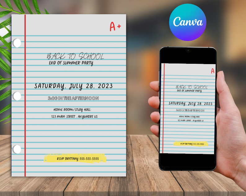 Editable Digital Download: Notebook Paper Back to School Party Invitat ...