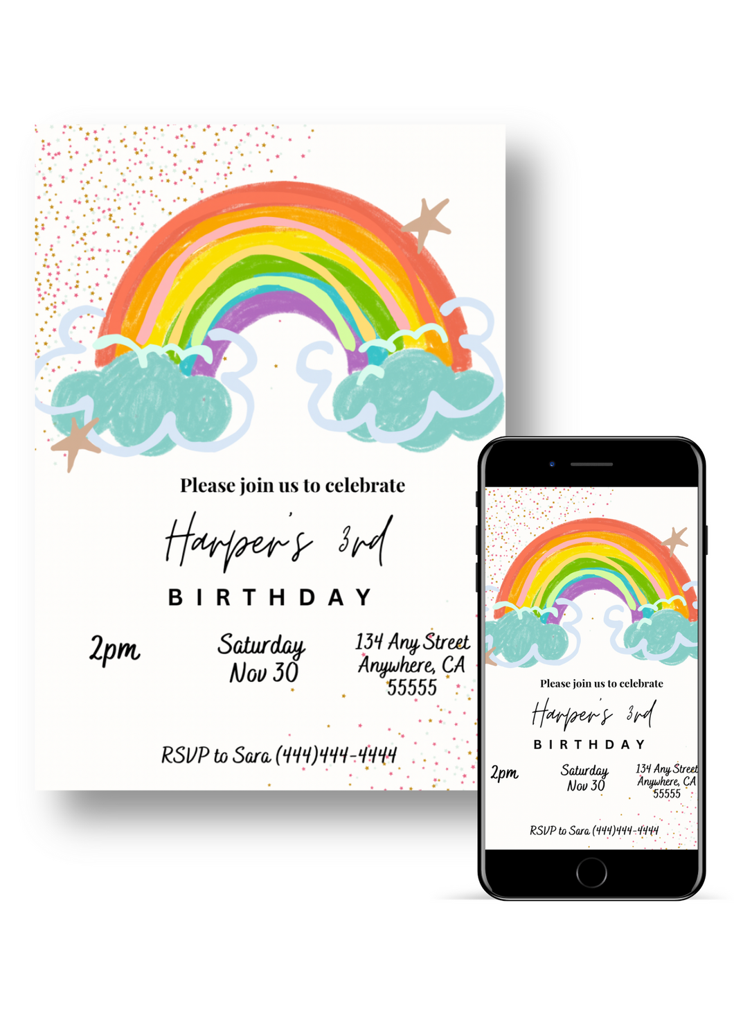 Editable Digital Download: Rainbow Party Invitation