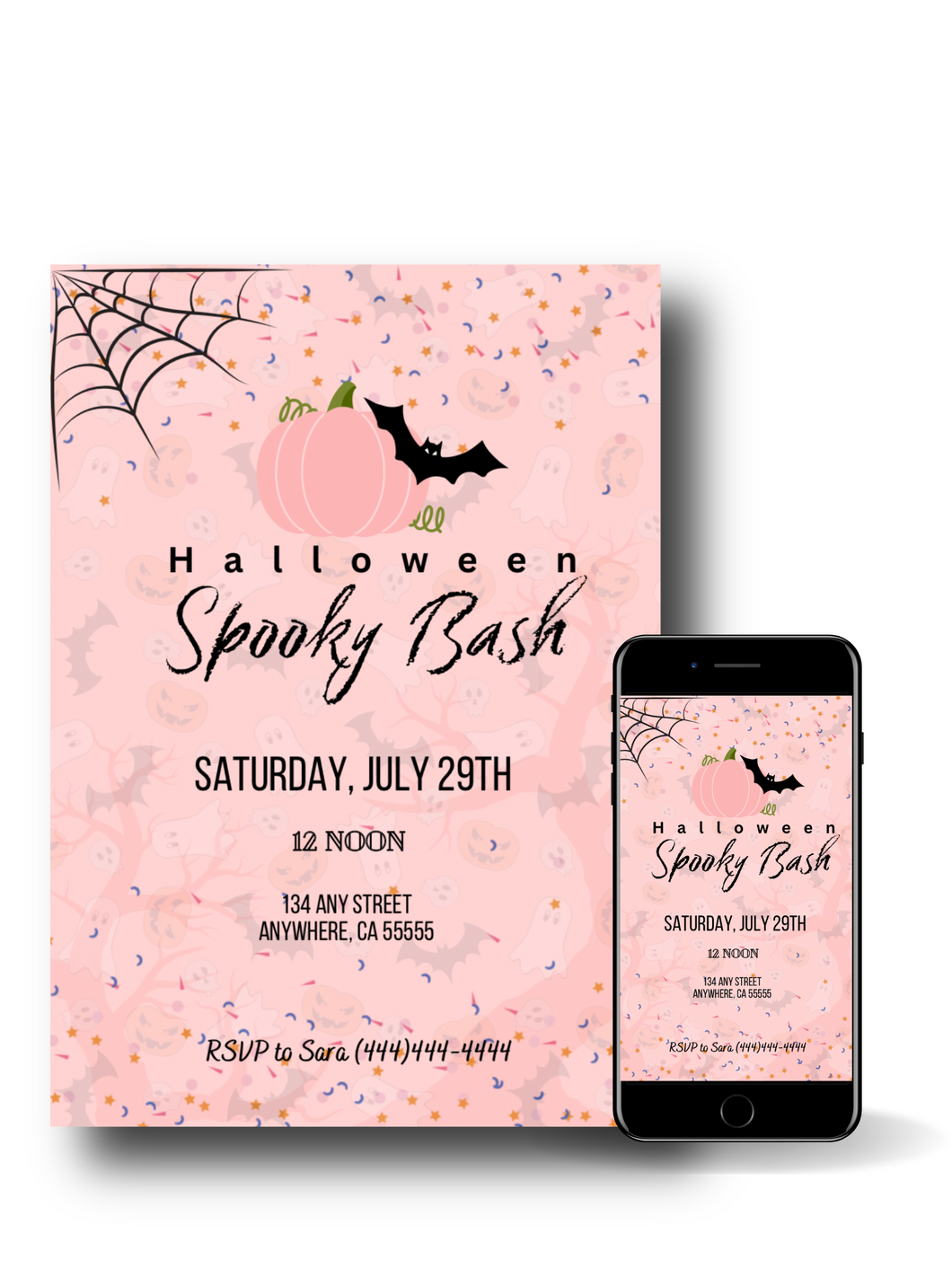 Editable Digital Download: Halloween Pink Party Invitation
