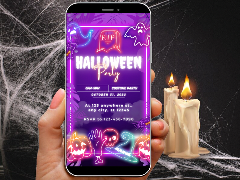 Editable Digital Download: Neon Halloween Invitation