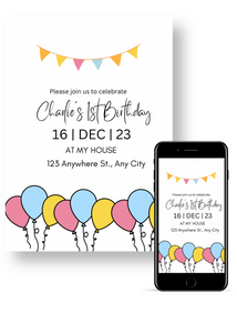 Editable Digital Download: Balloon + Banner Party Invitation
