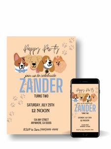 Editable Digital Download: Puppy Party Blue Invitation