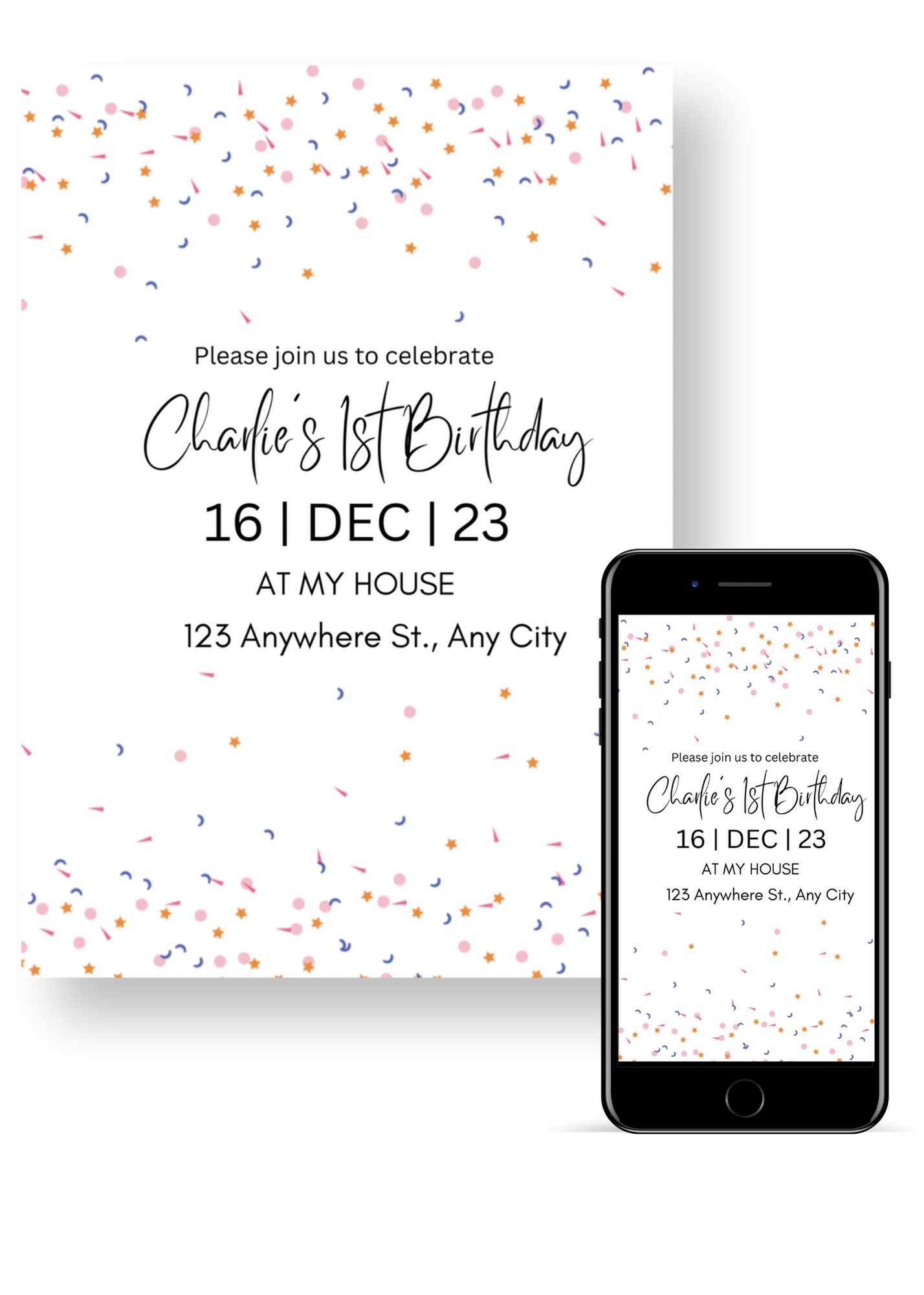 Editable Digital Download: Traditional Confetti Party Invitation