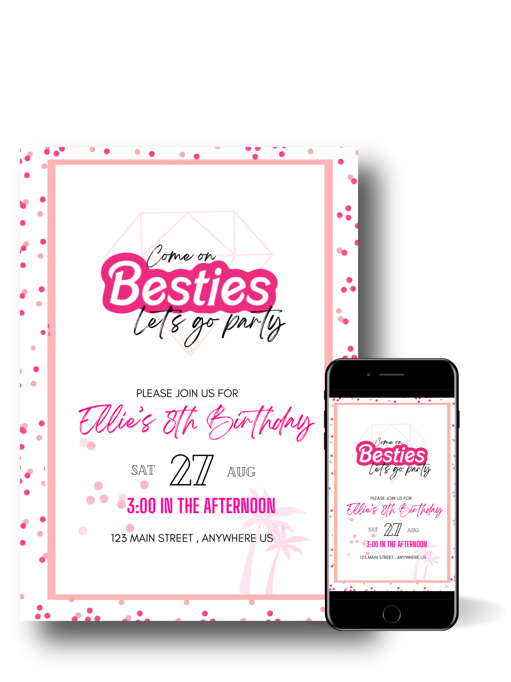 Editable Digital Download: Come on Besties Doll Party Invitation