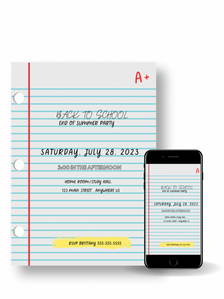 Editable Digital Download: Notebook Paper Back to School Party Invitat ...