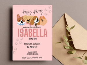 Editable Digital Download: Puppy Party Pink Invitation