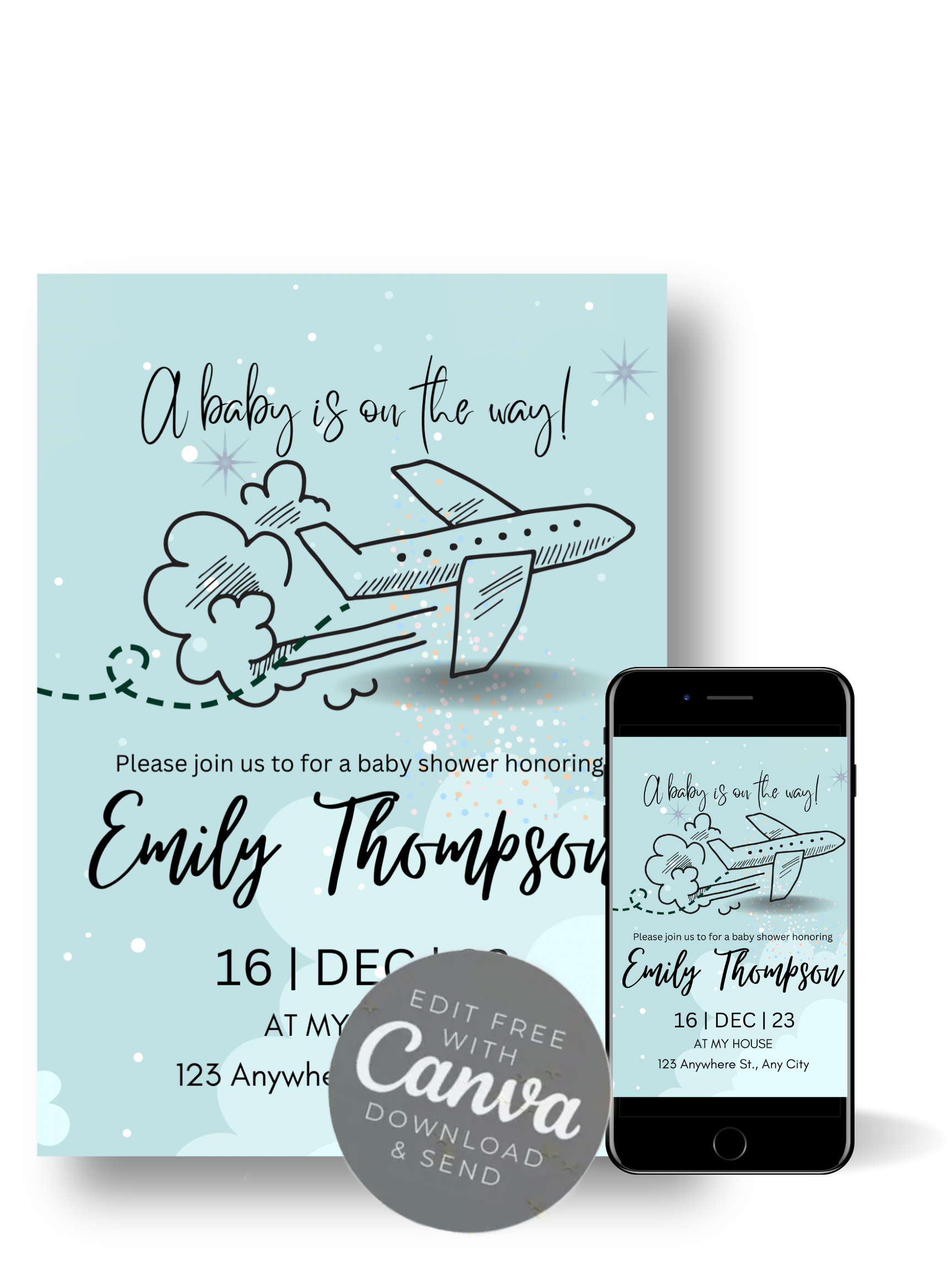 Editable Digital Download: Baby Boy Shower Party Invitation