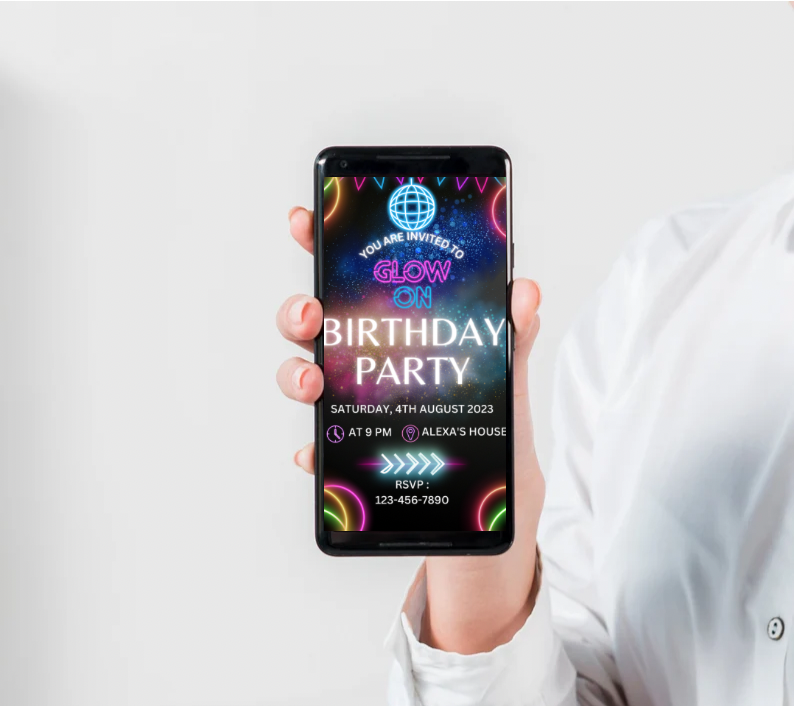 Editable Digital Download: Neon Birthday Invitation
