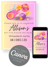 Load image into Gallery viewer, Editable Digital Download: Girls Space Party Invitation
