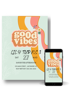 Editable Digital Download: Good Vibes Retro Party Invitation