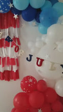 Load and play video in Gallery viewer, 4th of July American Flag Fringe Backdrop Wall on Plastic Fencing
