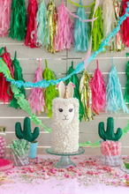 Load image into Gallery viewer, Tassle Banner, Tissue Garland, Party Streamers , Fringe Banner, Llama Party, Theme, Cactus, Hot pink, red, baby blue, mint,medium pink, gold
