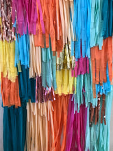 Load image into Gallery viewer, 4 Piece Tablecloth Fringe Backdrop Colorblock &quot;Wall&quot;, Flagtape Backdrop, streamer wall Fringe Backdrop, Birthday, Party Theme, Customizable
