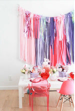 Load image into Gallery viewer, Tablecloth Fringe Backdrop, Flagtape Backdrop, Fringe Backdrop, Birthday, Party Theme, Customizable
