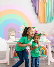 Load image into Gallery viewer, St Patrick’s Day Tablecloth Fringe Backdrop, Flagtape Backdrop, Fringe Backdrop, Birthday, Party Theme
