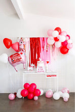 Load image into Gallery viewer, Valentine’s Day Tablecloth Fringe Backdrop, Flagtape Backdrop, Fringe Backdrop, Birthday, Party Theme
