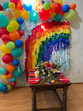 Load image into Gallery viewer, St Patrick’s Day Rainbow Fringe Backdrop Wall on Plastic Fencing
