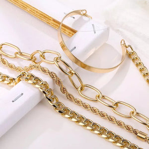 4 piece Women’s Cuban Link Bracelet Set  Bracelet for Women 14K Gold Plated Dainty Link Beads Bracelets Adjustable Layered Metal Link Bracelet