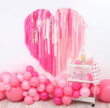 Load image into Gallery viewer, Glam Fete x Fern and Maple Style Valentine’s Day Fringe Collab, Flagtape Backdrop, Fringe Backdrop, Birthday, Party Theme
