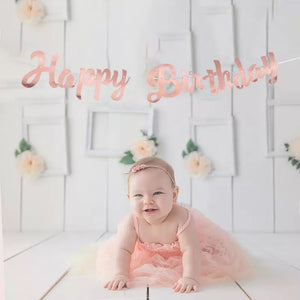 Happy Birthday Script Banner Bunting Hanging Flag Garland Party Decor Banner Gold Rose Gold Mirror Paper Boy Girl Baby Birthday Sign
