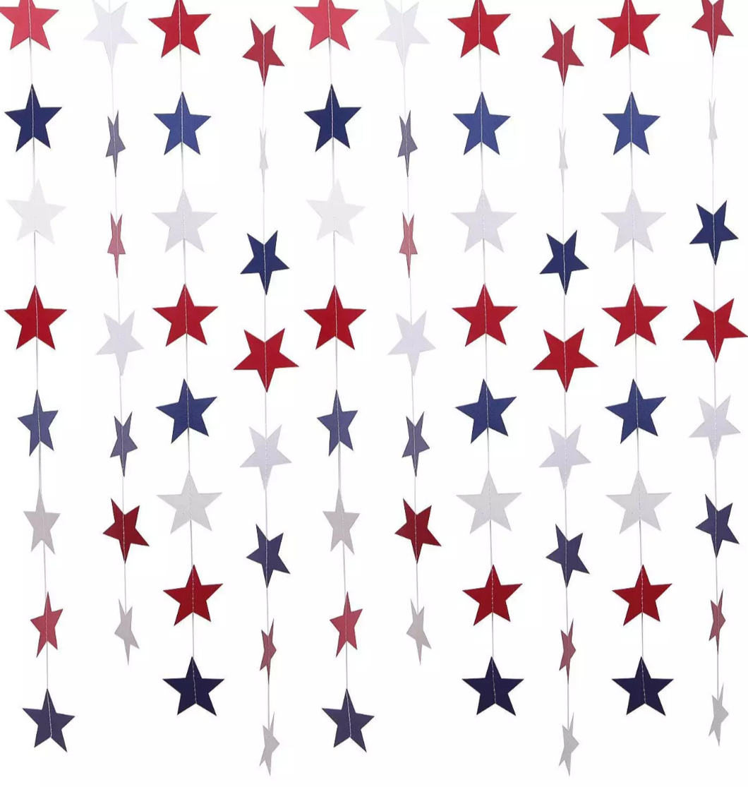 Red, White, Blue Star Banner 4M DIY Glitter Paper Garland Hanging Star 10CM String Curtain For Wedding Birthday Christmas Party Supplies