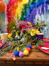 Load image into Gallery viewer, St Patrick’s Day Rainbow Fringe Backdrop Wall on Plastic Fencing
